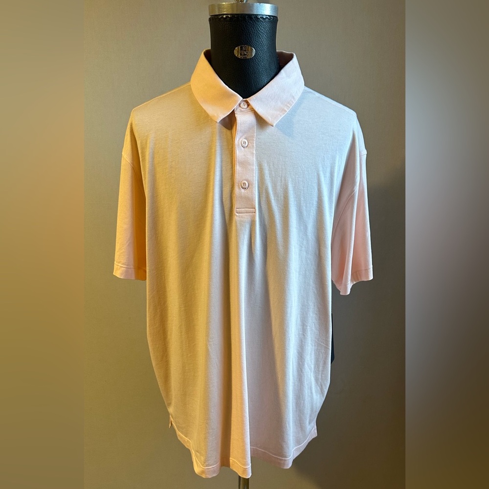 NWT Fabletics Mens peach amber Textured Polo Shirt. The 24/7 Polo. Size 2X.